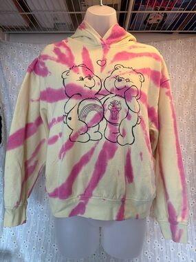 H&M Cream and Pink Tie-Dye Care Bears Graphic Hoodie
